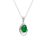 Asfour Crystal Chain Bracelet With Art Deco Emerald Oval Pendant In 925 Sterling Silver-ND0304-G