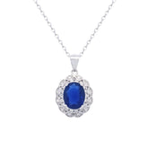 Asfour Crystal Chain Necklace With Decorative Blue Oval Pendant In 925 Sterling Silver-ND0306-B