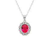 Asfour Crystal Chain Bracelet With Art Deco Fuchsia oval Pendant In 925 Sterling Silver-ND0306-F
