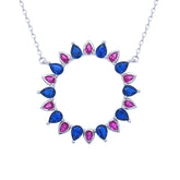 Asfour Crystal Chain Necklace With Blue & Fuchsia Veto Scarlet Ring In 925 Stereling Silver-ND0308-BF