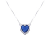 Asfour Crystal Chain Necklace With Halo Blue Heart Pendant In 925 Sterling Silver-ND0319-B