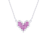 Asfour Crystal Chain Necklace With Fuchsia Heart Pendant In 925 Sterling Silver-ND0321-WF