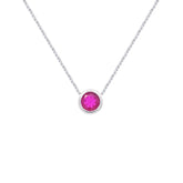 Asfour Crystal Chain Necklace With Round Fuchsia Pendant In 925 Sterling Silver-ND0326-F