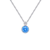 Asfour Crystal Chain Necklace With Aquamarine Round Pendant In 925 Sterling Silver-ND0328-M