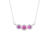 Asfour Crystal Chain Necklace With Fuchsia Round Halo Pendant In 925 Sterling Silver-ND0331-WF