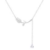 Asfour Crystal Chain Necklace With Flower Pendant In 925 Sterling Silver-ND0333