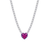 عصفور كريستال عقد تنس فضة عيار 925 بدلاية علي شكل قلب فوشيا - ND0343-WF