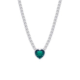 Asfour Crystal Tennis Necklace With Emerald Heart In 925 Sterling Silver-ND0343-WG