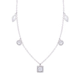 Asfour Crystal Charm Necklace With Multi Shapes Pendant In 925 Sterling Silver-ND0359