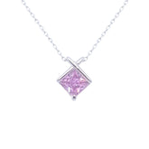Asfour Crystal Chain Necklace With Princess Cut Rose Pendant In 925 Sterling Silver-ND0379-O