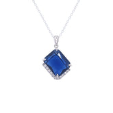 Asfour Crystal Chain Necklace With Blue Emerald Cut Pendant In 925 Sterling Silver-ND0383-B