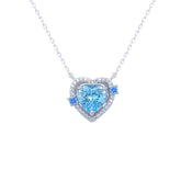 Asfour Crystal Chain Necklace With Aquamarine Heart Pendant In 925 Sterling Silver-ND0390-M