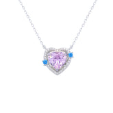 Asfour Crystal Chain Necklace With Rose Heart Pendant In 925 Sterling Silver-ND0390-O