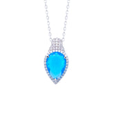 Asfour Crystal Chain Necklace With Aquamarine Pear Pendant In 925 Sterling Silver-ND0391-WM