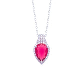 Asfour Crystal Chain Necklace With Dark Rose Pear Pendant In 925 Sterling Silver-ND0391-WO5