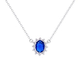 عصفور كريستال سلسلة فضة عيار 925 بتصميم بيضاوي ازرق مرصع بالزركون - ND0392-B