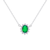 Asfour Crystal Chain Necklace With Emerald Halo Oval Design In 925 Sterling Silver-ND0392-G