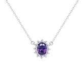 عصفور كريستال سلسلة فضة عيار 925 بتصميم بيضاوي لون تنزانيت غامق مرصع بالزركون - ND0392-N5