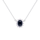 عصفور كريستال سلسلة فضة عيار 925 بتصميم بيضاوي اسود مرصع بالزركون - ND0392-P