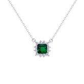 Asfour Crystal Chain Necklace With Emerald Square Design In 925 Sterling Silver-ND0393-G