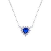 عصفور كريستال سلسلة فضة عيار 925 بتصميم قلب ازرق مرصع بالزركون - ND0394-B
