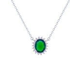 Asfour Crystal Chain Necklace With Emerald Halo Oval Design In 925 Sterling Silver-ND0397-G