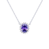 عصفور كريستال سلسلة فضة عيار 925 بتصميم بيضاوي لون تنزانيت غامق مرصع بالزركون - ND0397-N5