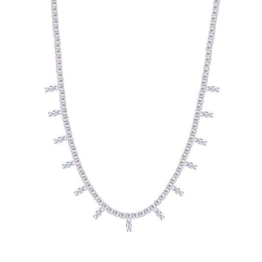 Asfour Crystal Chain Necklace With Aquamarine Snake Pendant In 925 Sterling Silver-ND0570-W-MA