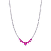 Asfour Crystal Tennis Necklace With Fuchsia Hearts Design In 925 Sterling Silver-ND0431-WF