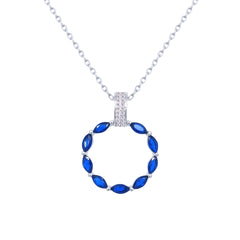 Asfour Creations Chain Necklace With Hollow Blue Circle Pendant In 925 Sterling – ND0433-B
