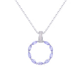 Asfour Crystal Chain Necklace With Light Tenzanite Hollow Circle Pendant In 925 Sterling-ND0433-LN