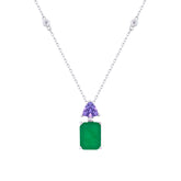 Asfour Crystal Chain Necklace With Emerald Cut Stone Pendant In 925 Sterling Silver-ND0435-GN