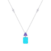 عصفور كريستال سلسلة فضة عيار 925 بتصميم اميرالد تركواز فاتح مرصع بفص زركون تنزانيت - ND0435-LGCN