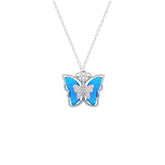 Asfour Crystal Chain Necklace With Blue Zircon Butterfly Pendant In 925 Sterling Silver-ND0437-ZR