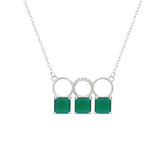 Asfour Crystal Chain Necklace With Three Emerald Square Design In 925 Sterling Silver-ND0445-G