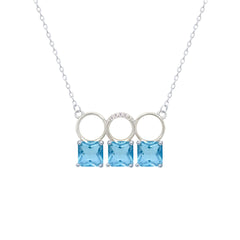 Asfour Crystal Chain Necklace With Three Aquamarine Square Design In 925 Sterling Silver-ND0445-M