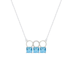 Asfour Crystal Chain Necklace With Three Aquamarine Square Design In 925 Sterling Silver-ND0445-M