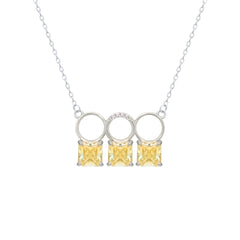 Asfour Crystal Chain Necklace With Three Yellow Square Design In 925 Sterling Silver-ND0445-Y