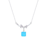 Asfour Crystal Chain Necklace With Light Aquamarine Square Pendant In 925 Sterling Silver-ND0446-LM