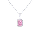 Asfour Crystal Chain Necklace With Rose Emerald Cut Pendant In 925 Sterling Silver-ND0448-O
