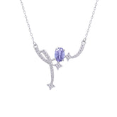 عصفور كريستال سلسلة فضة عيار 925 بتصميم فني زخرفي مرصع بفص زركون تنزانيت - ND0455-WN