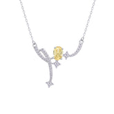 Asfour Crystal Chain Necklace With Yellow Art deco Desing In 925 Sterling Silver-ND0455-WY