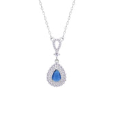 عصفور كريستال سلسلة فضة عيار 925 بتصميم كمثري ازرق مرصع بالزركون - ND0462-B