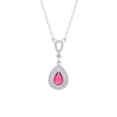 عصفور كريستال سلسلة فضة عيار 925 بتصميم كمثري لون وردي غامق مرصع بالزركون - ND0462-WO5