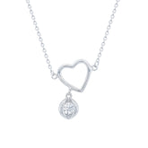 Asfour Crystal Chain Necklace With Heart Pendant In 925 Sterling Silver-ND0528