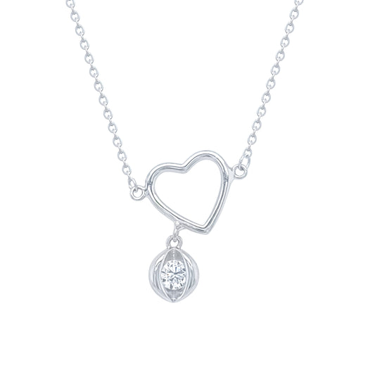 Asfour Crystal Chain Necklace With Heart Pendant In 925 Sterling Silver-ND0528