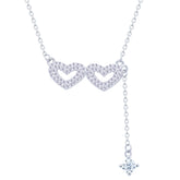 Asfour Crystal Chain Necklace With Hearts Pendant In 925 Sterling Silver-ND0529