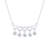 Asfour Crystal Chain Necklace With Decorative Hearts Pendant In 925 Sterling Silver-ND0532