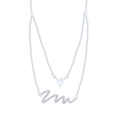 Asfour Crystal Chain Necklace With Art Deco & Hearts Design In 925 Sterling Silver-ND0533