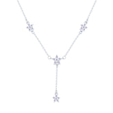 Asfour Crystal Drop Chain Necklace With Flower Design In 925 Sterling Silver-ND0534